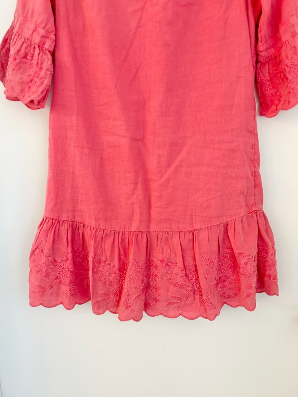 Vineyard Vines Linen Flutter Sleeve Scallop Embroidered Dress in Pink Size 0 - Picture 4 of 7